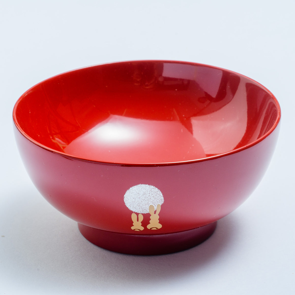 川連漆器 子供椀 月見うさぎ(朱)