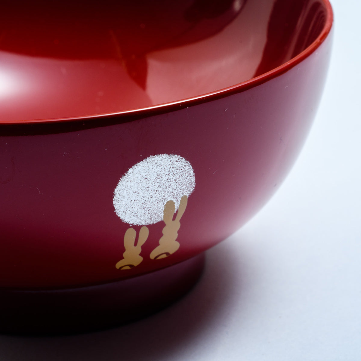 川連漆器 子供椀 月見うさぎ(朱)