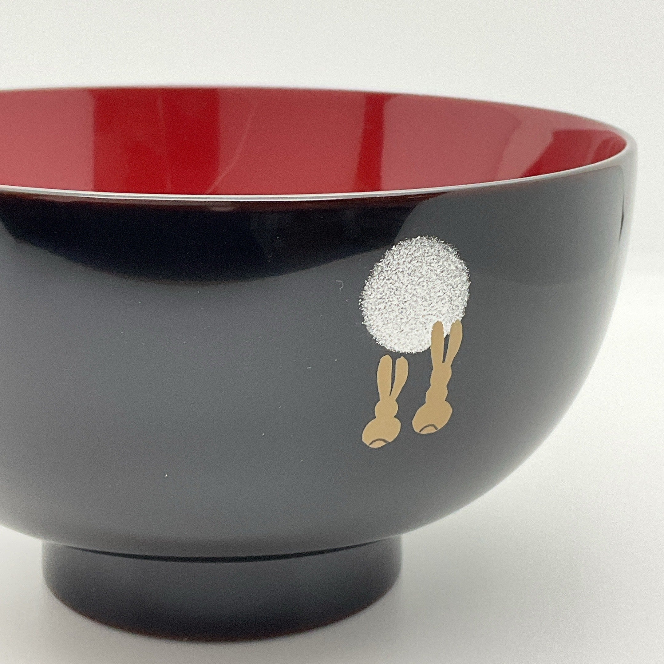川連漆器 月見うさぎ（溜内朱・溜内黒）