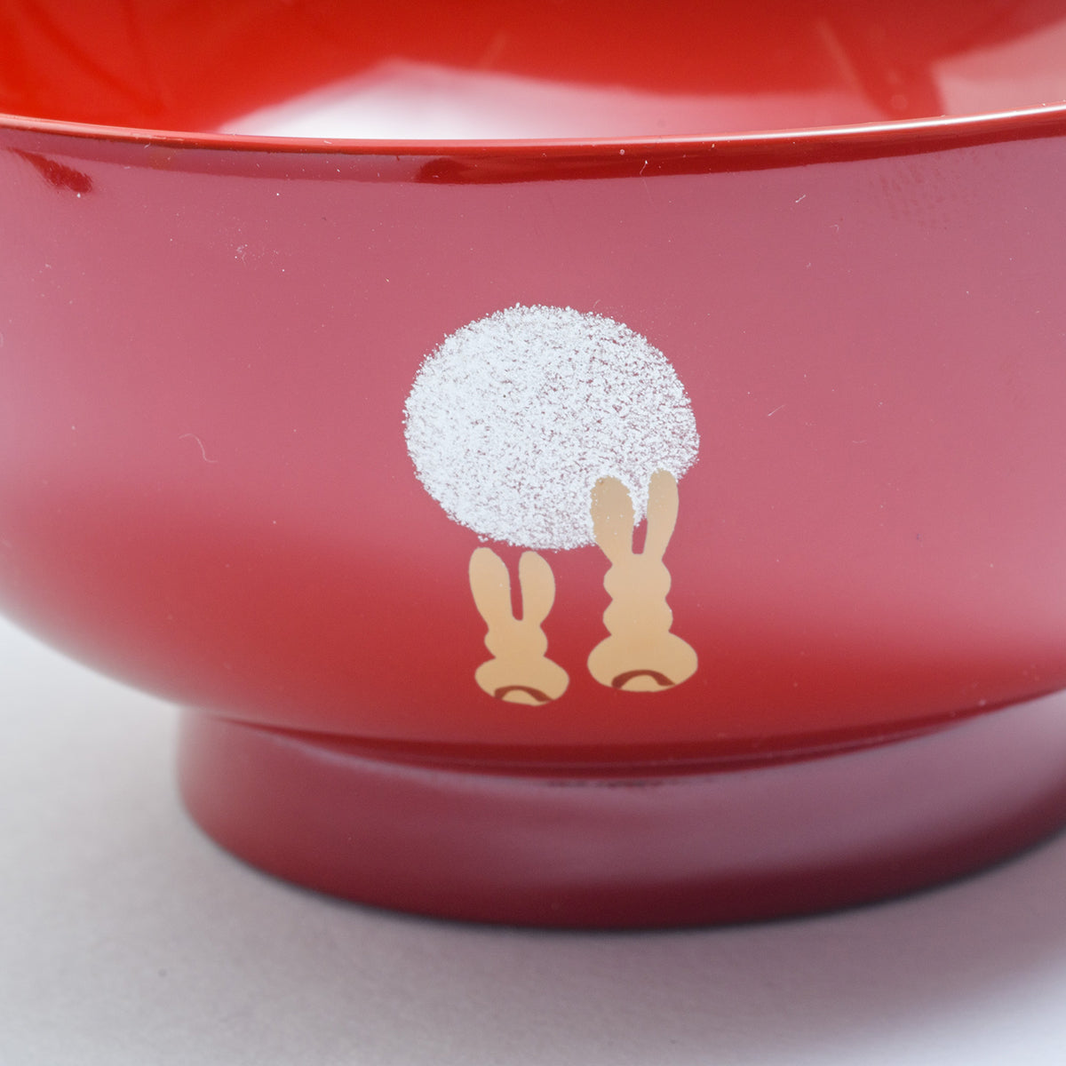 川連漆器 子供椀 月見うさぎ（朱）